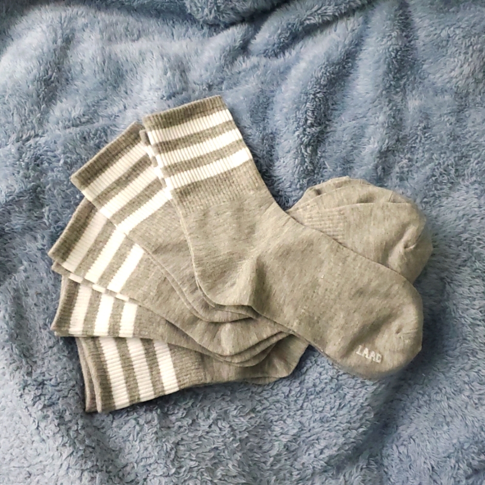 LOT 5 Pairs Women White Stripe Gray Socks NEW American Apperal Adidas Style